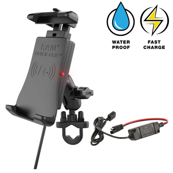RAM Mount Quick-Grip™ 15W Waterproof Wireless Charging Handlebar Mount