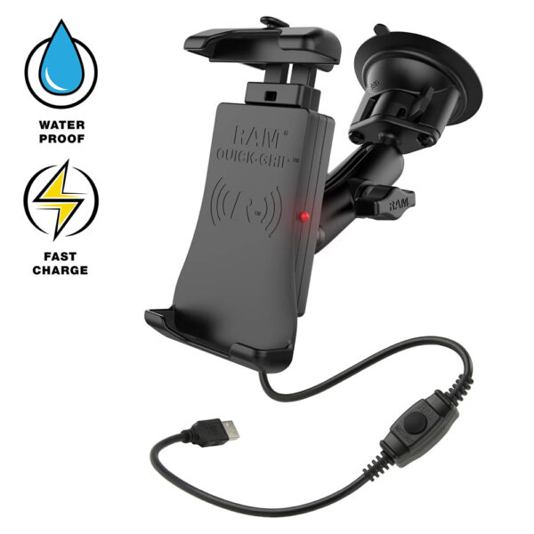 RAM Mount Quick-Grip™ 15W Waterproof Wireless Charging Suction Cup Mount