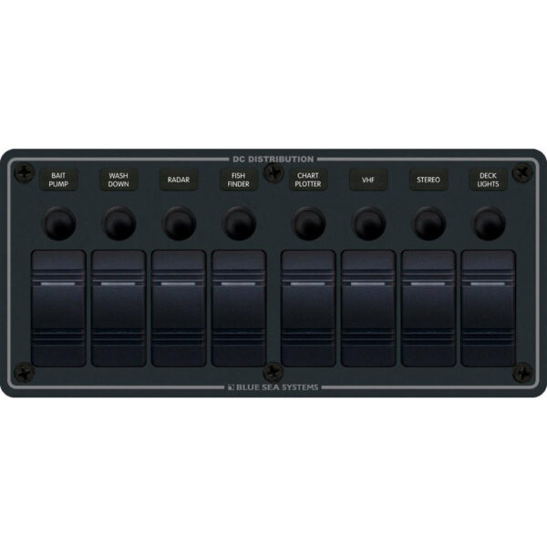 Blue Sea 8371 Water Resistant Panel - 8 Position - Black - Horizontal Mount