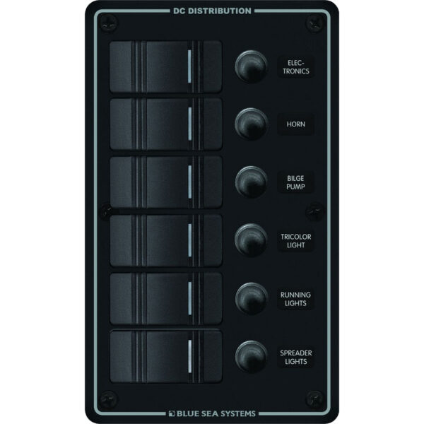 Blue Sea 8373 Water Resistant 6 Position - Black - Vertical Mount Panel